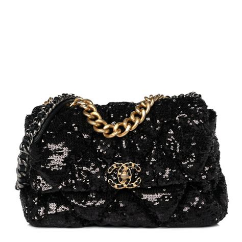 chanel 19 flap bag sequin|Chanel Sequin Quilted Medium Chanel 19 Flap Black .